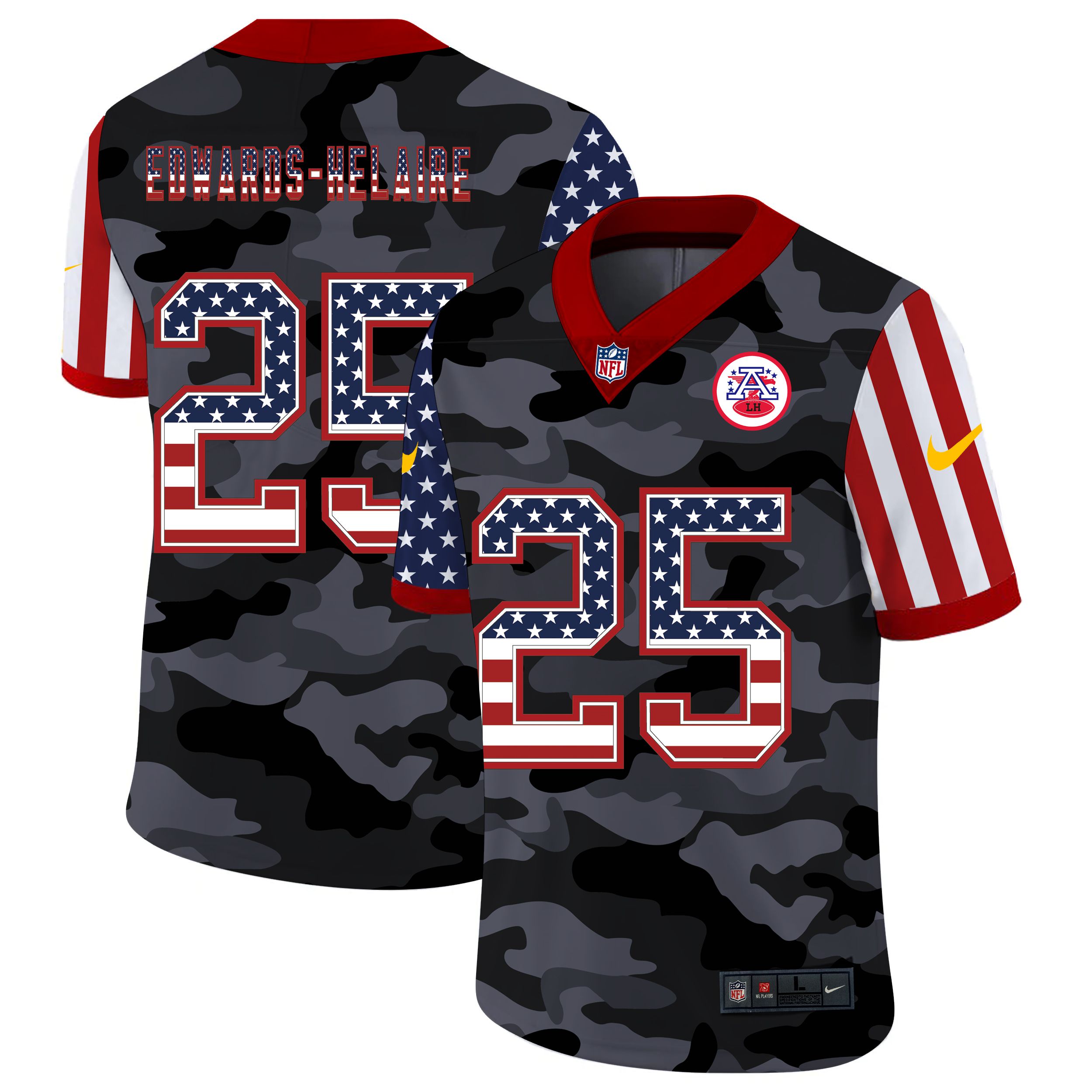 Men Kansas City Chiefs #25 Edwards-Helaire 2020 Nike USA Camo Salute to Service Limited NFL Jerseys